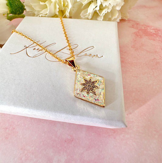 Gold Opal diamond Star Necklace.