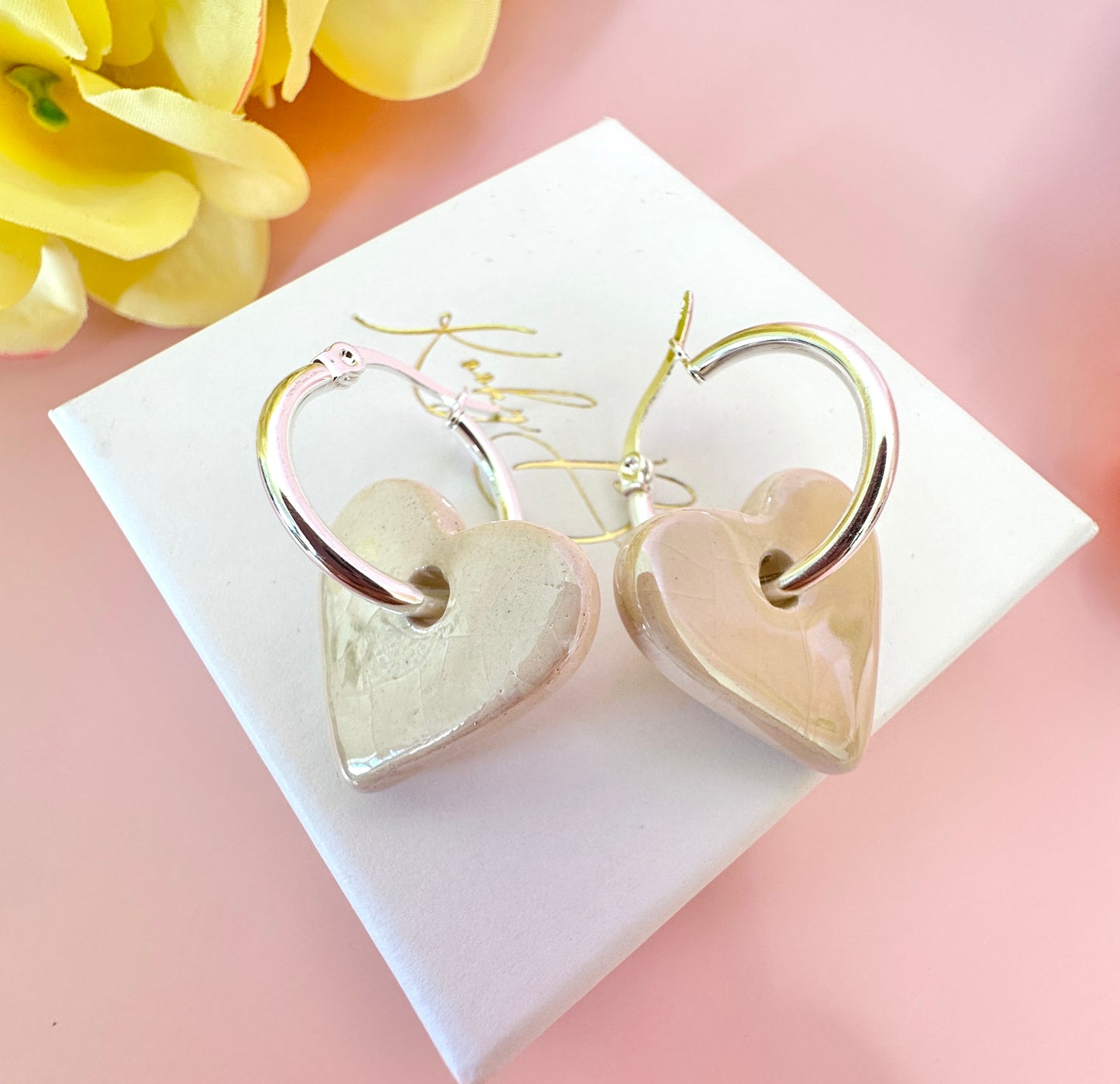 Stone Glazed Ceramic Heart earrings.