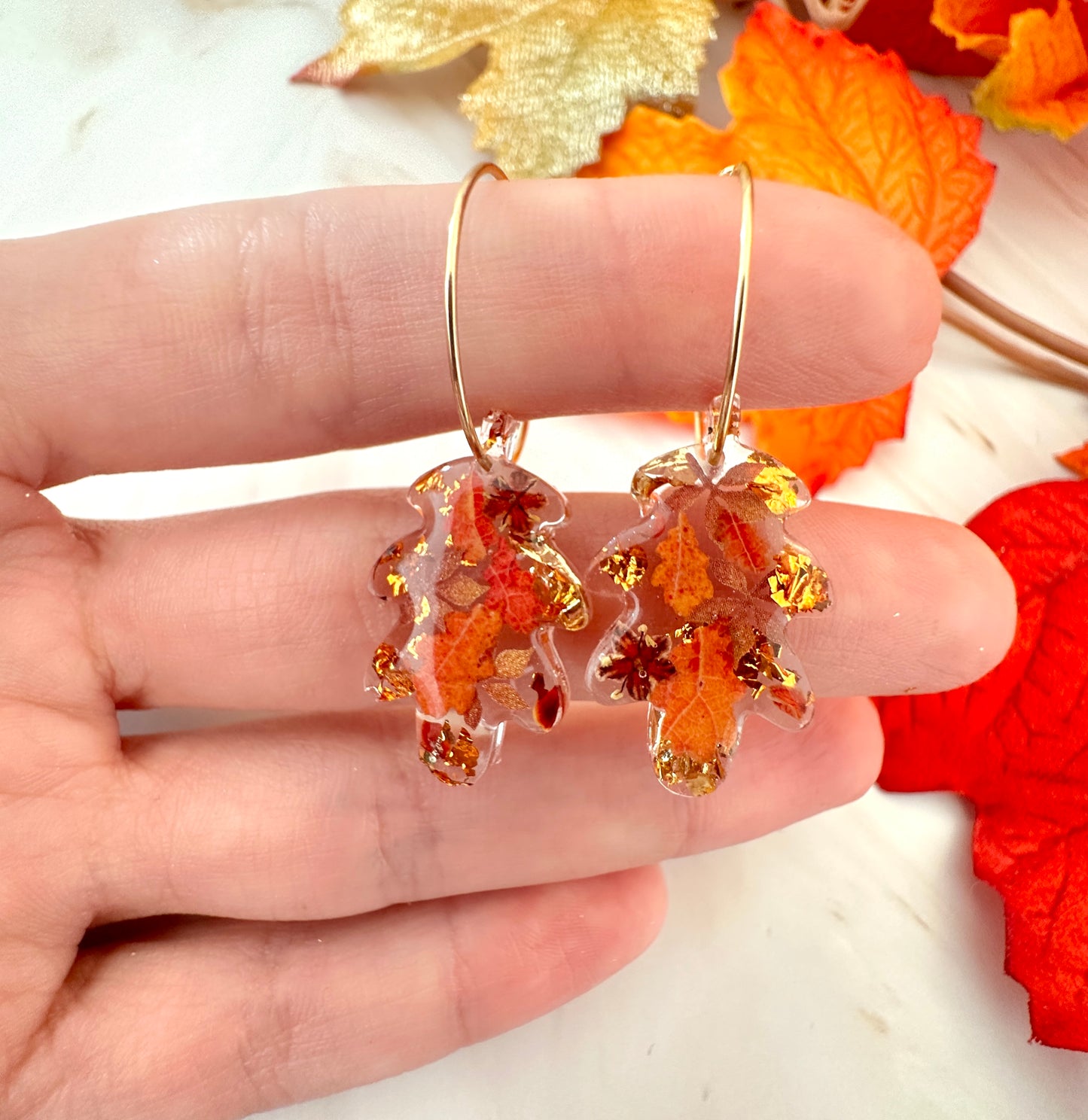 Autumn Oak leaf hoop Earrings.