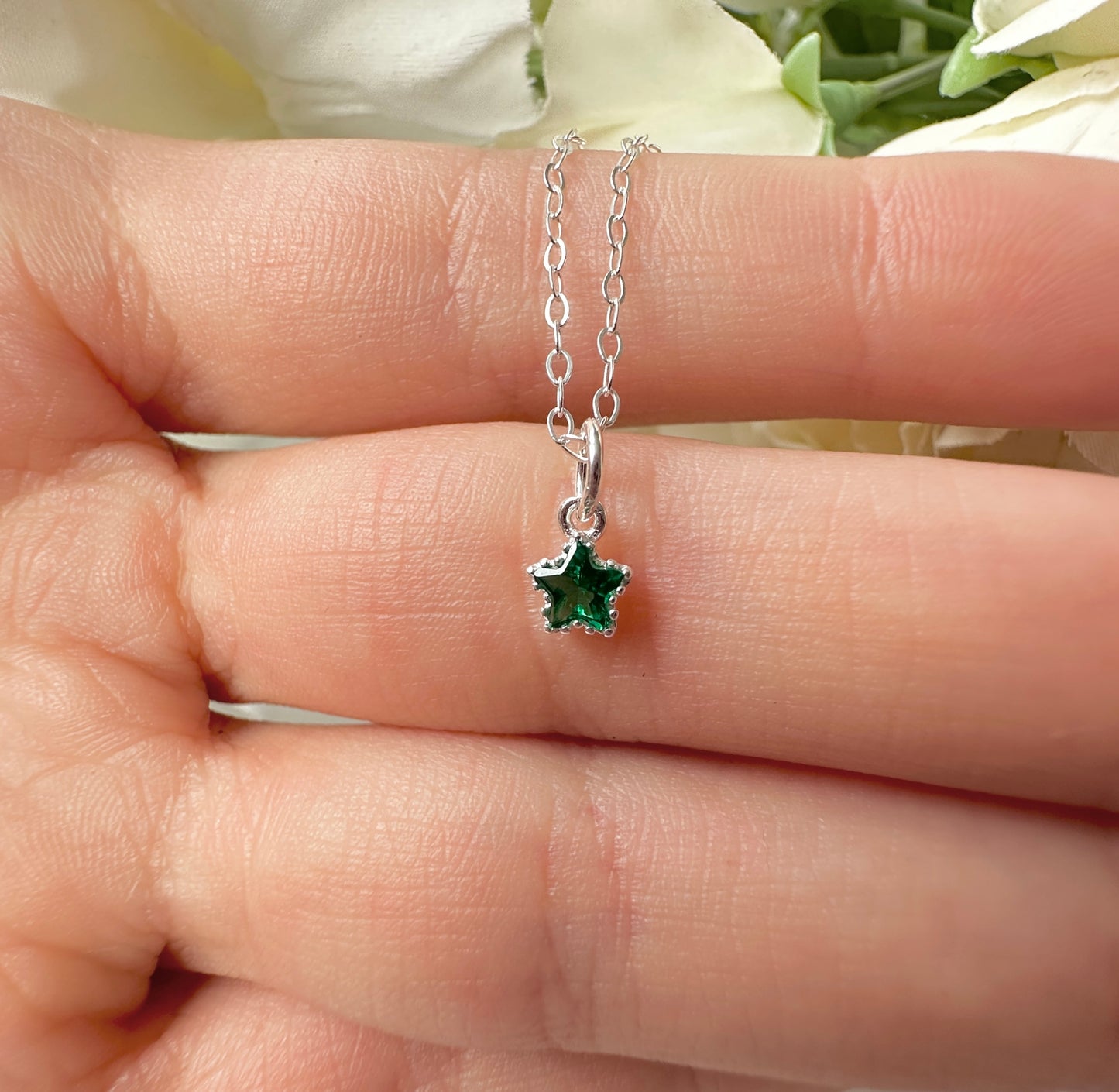 925 sterling silver Tiny CZ Star Necklace - Different colour options.