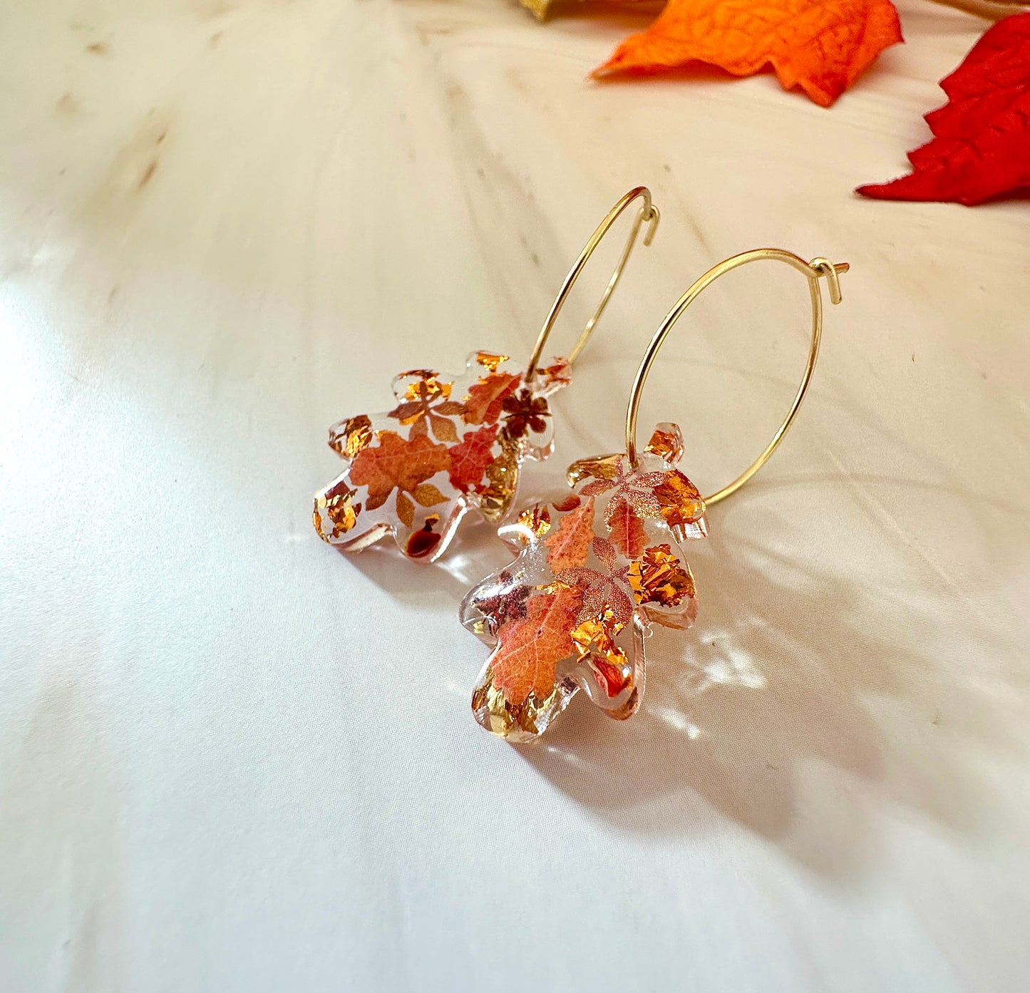 Autumn Oak leaf hoop Earrings.