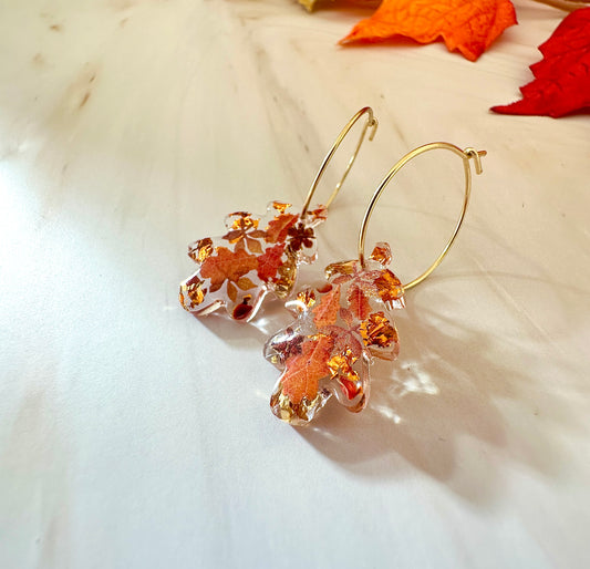 Autumn Oak leaf hoop Earrings.