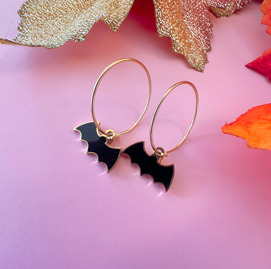 Gold black Bat Hoop earrings