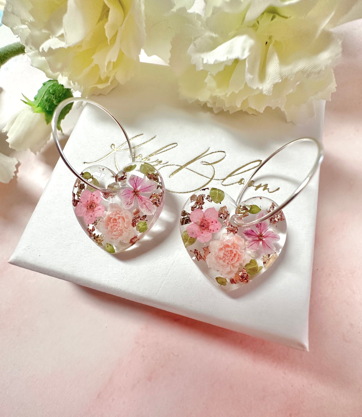 Blush pink Blossom Heart earrings.