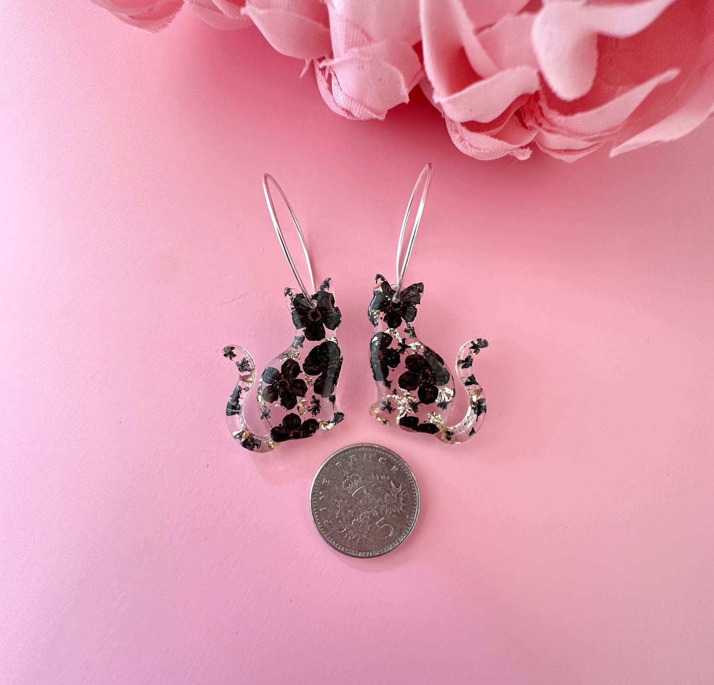 Black Cat Bloom hoop Earrings.