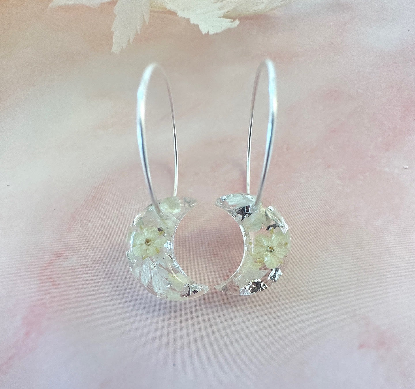 Frosted Bloom Moon Sterling silver Hoop earrings.