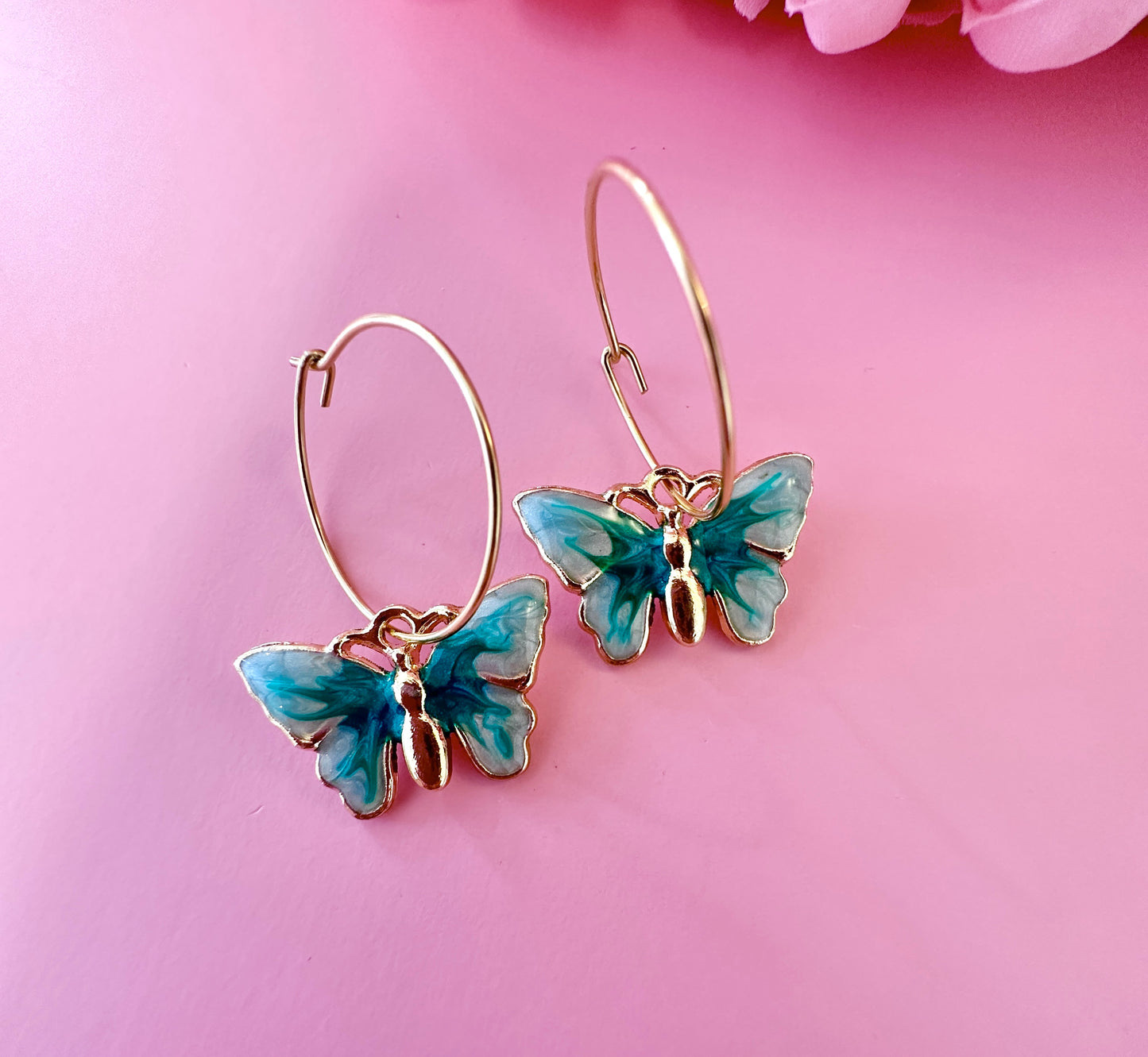 Gold Colourful Butterfly Hoop earrings.