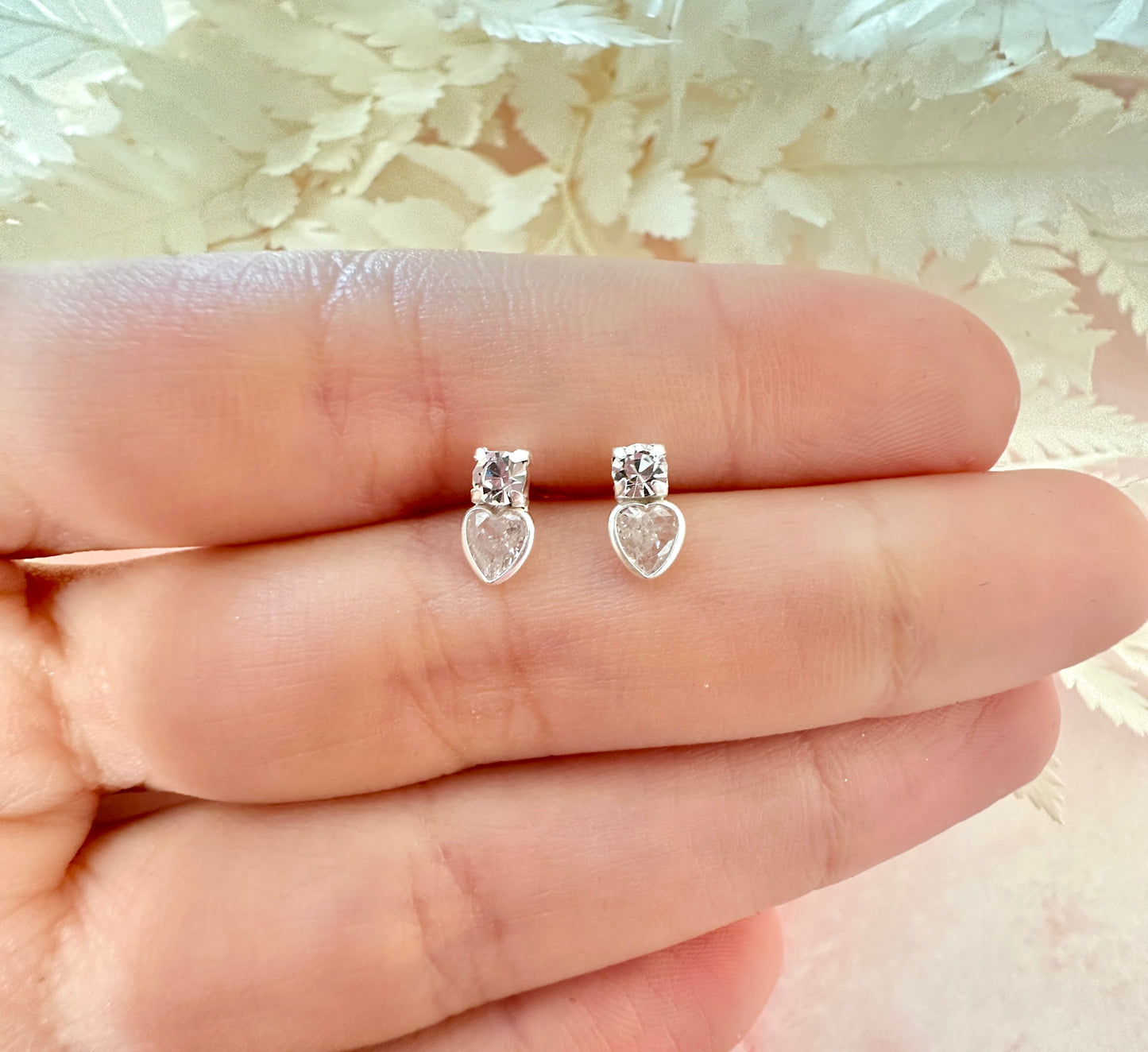 925 Sterling Silver CZ Heart stud earrings.