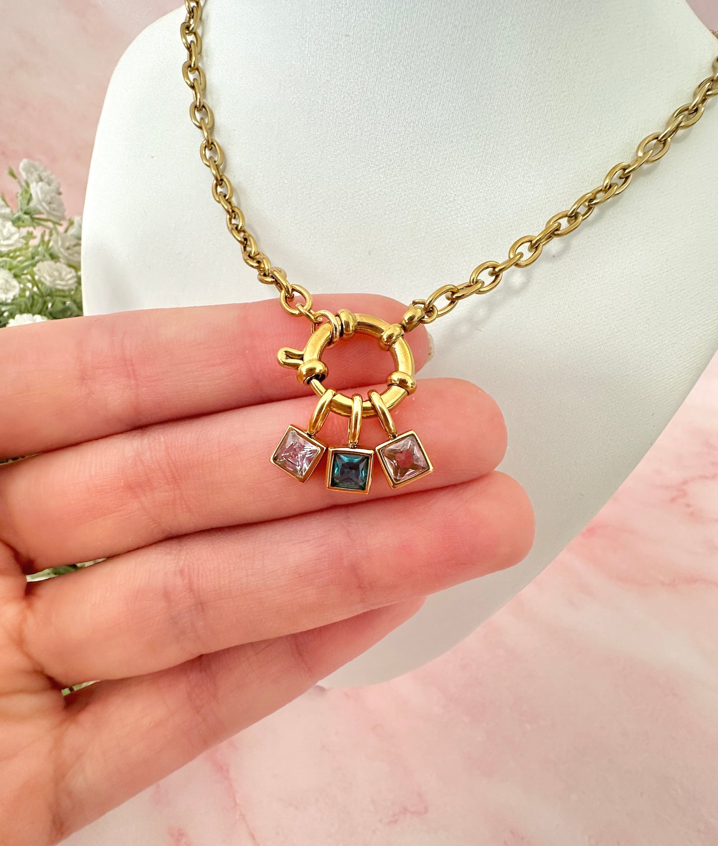 Gold Personalised Birthstone necklace.