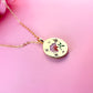 Gold Pink engraved Flower necklace.