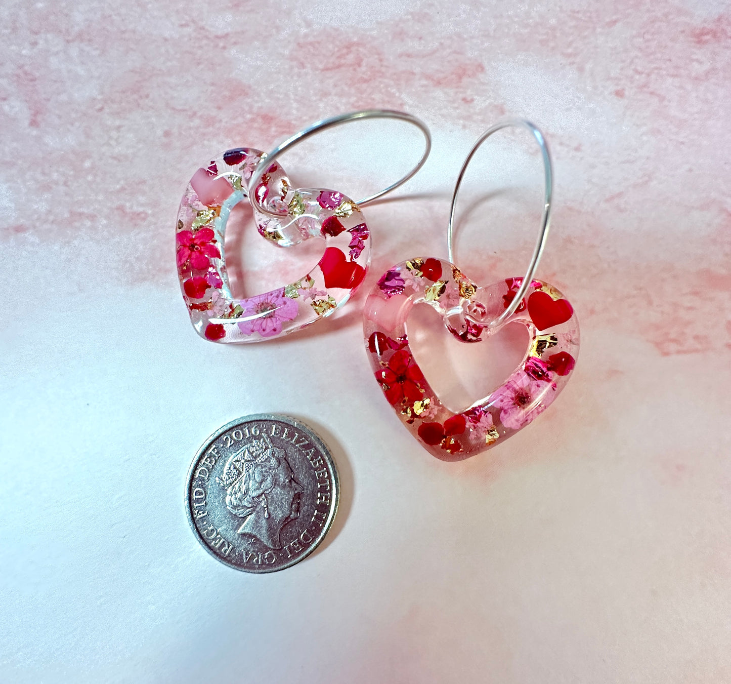 Pink Valentines Bloom Heart hoop Earrings.