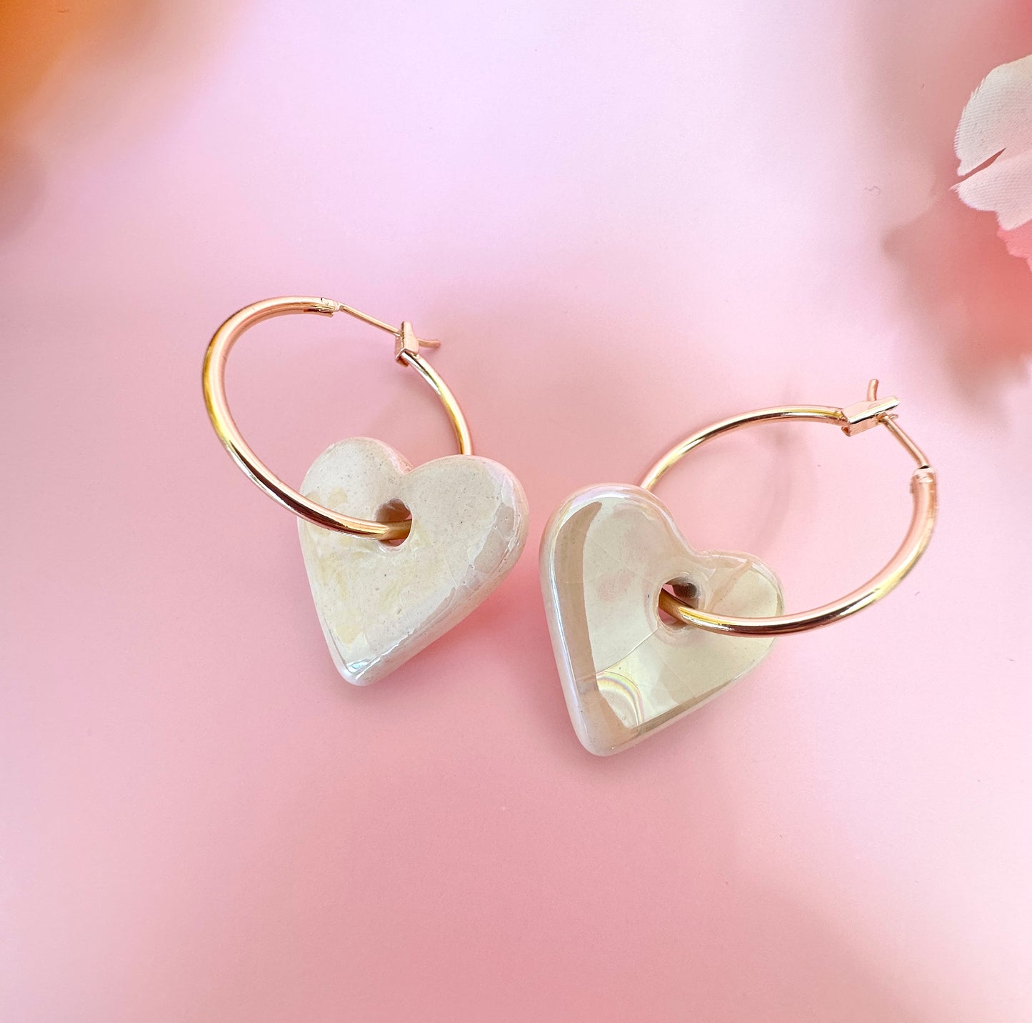 Stone Glazed Ceramic Heart earrings.