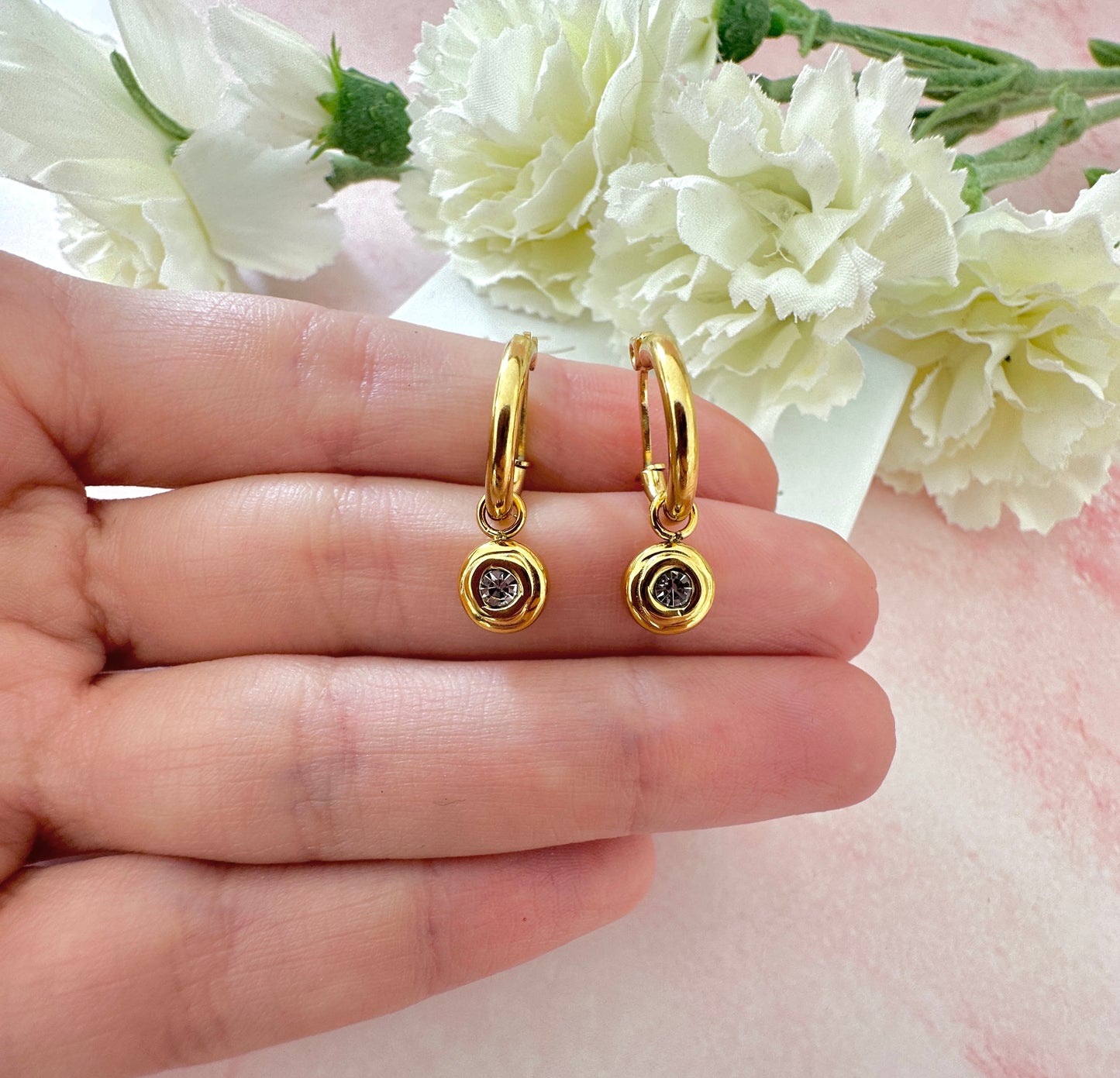 Gold Cz nugget Hoop earrings.