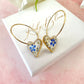 Gold forget me not flower confetti Heart hoop earrings.