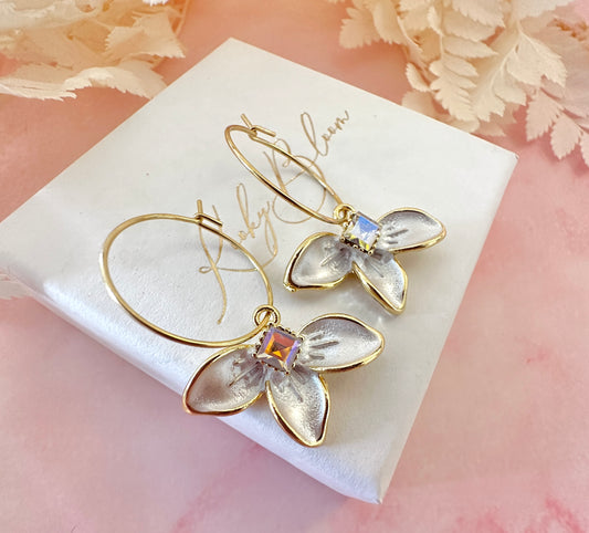 Gold Half flower Hoop earrings.