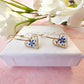 Gold forget me not flower confetti Heart hoop earrings.