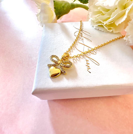 Gold Bow heart Necklace.