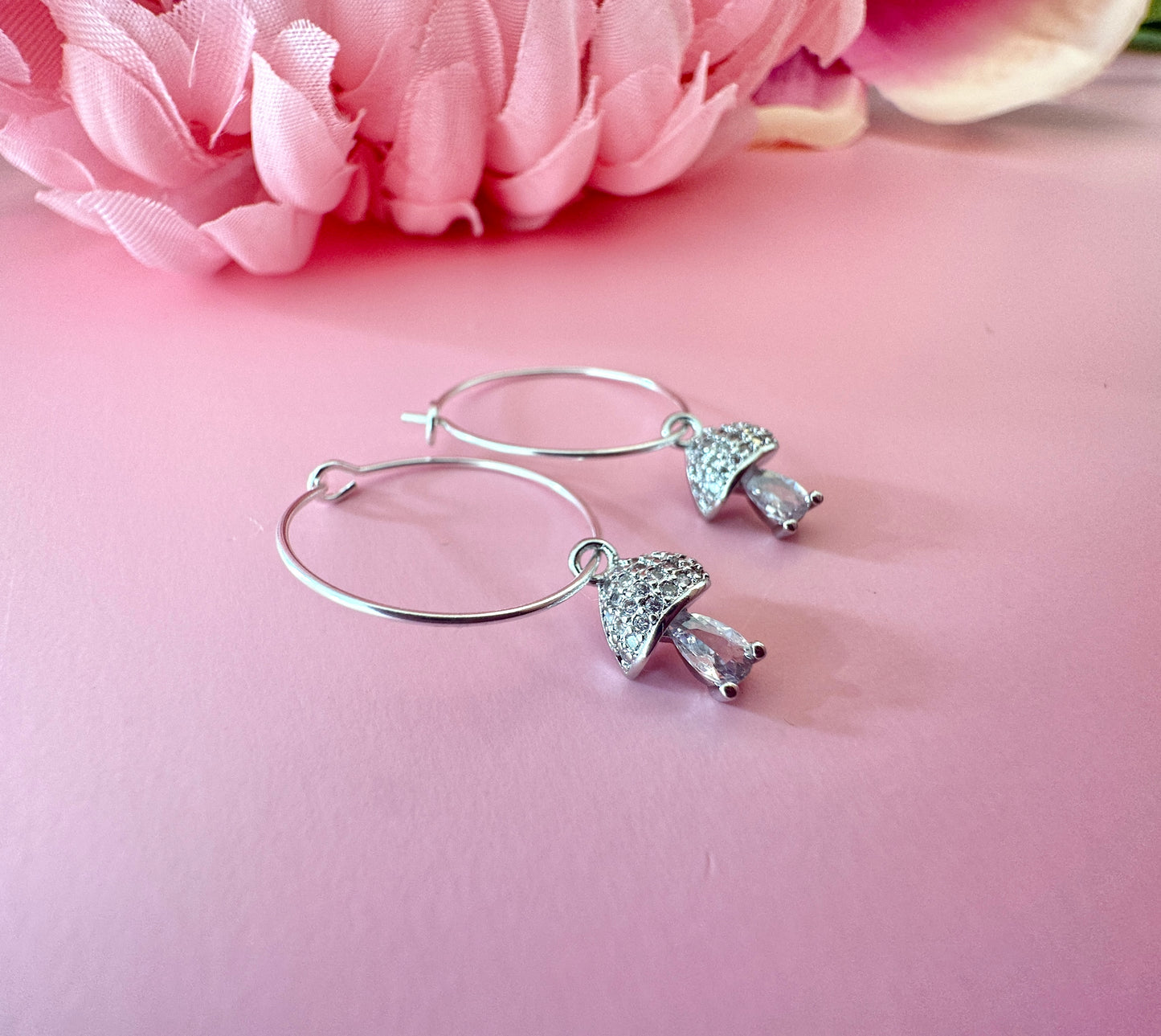 925 sterling silver Diamanté Toadstool Hoop earrings