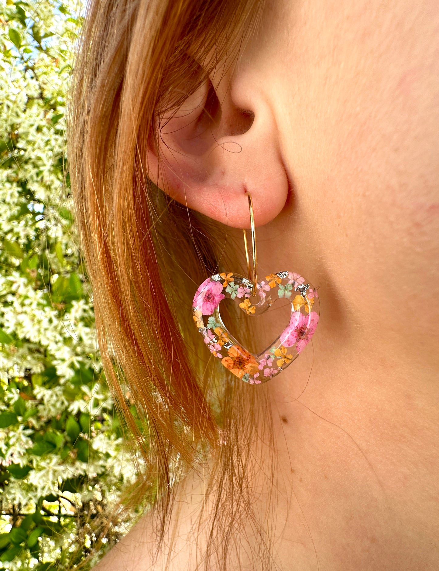 Peach blossom Heart Earrings.