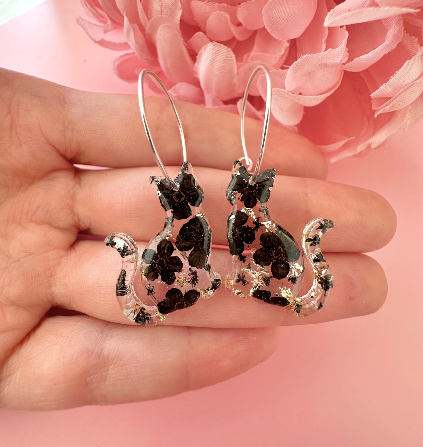 Black Cat Bloom hoop Earrings.