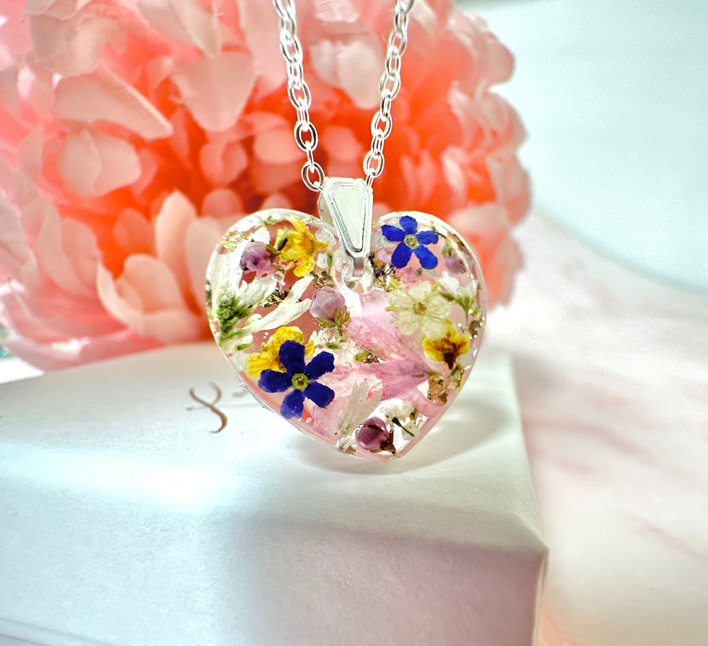 Wildflower bloom Heart necklace.