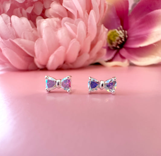 925 sterling silver AB Bow stud earrings.