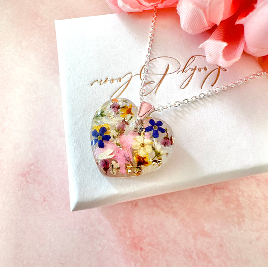 Wildflower bloom Heart necklace.