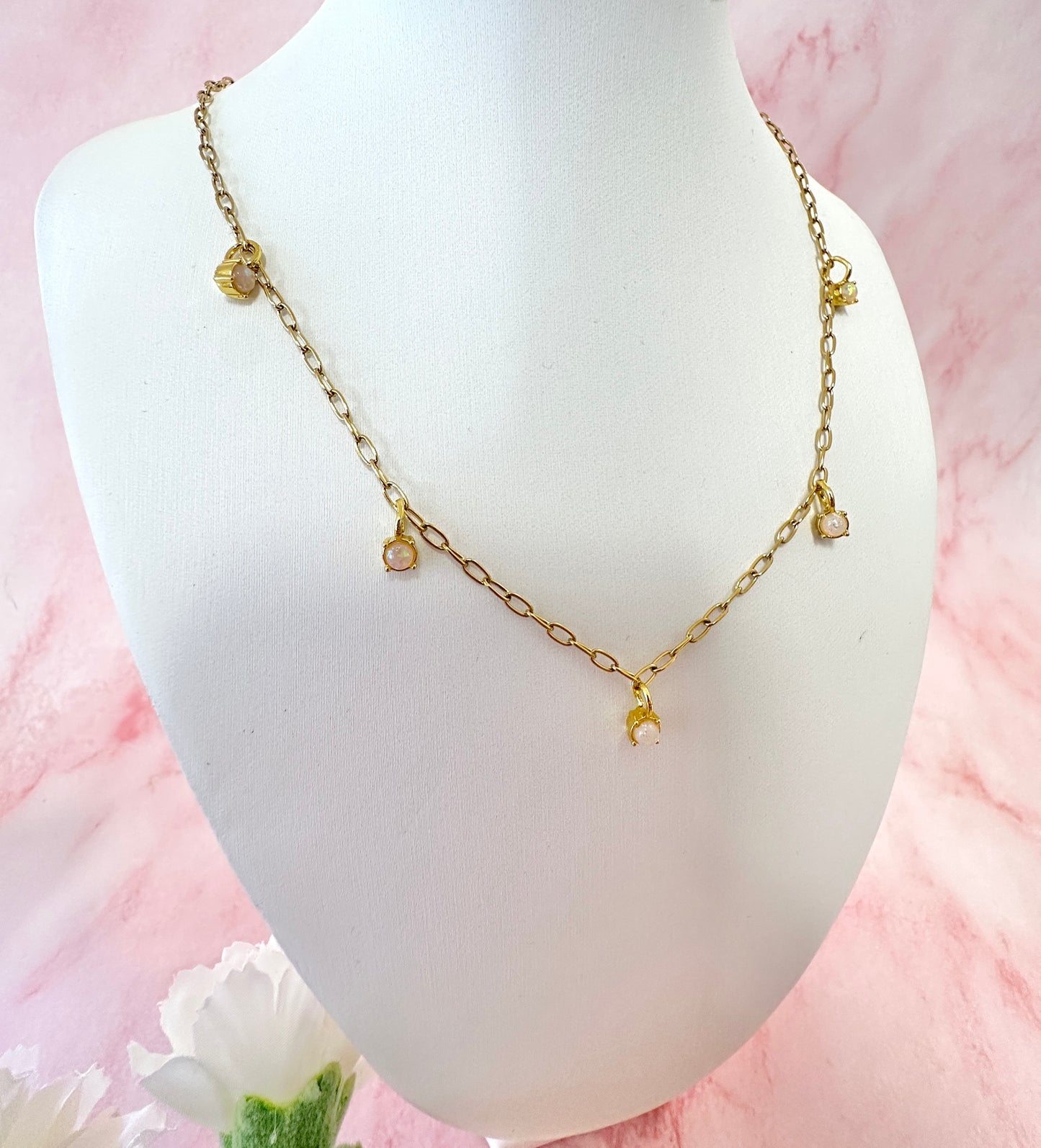 Gold Opal Droplet Necklace.