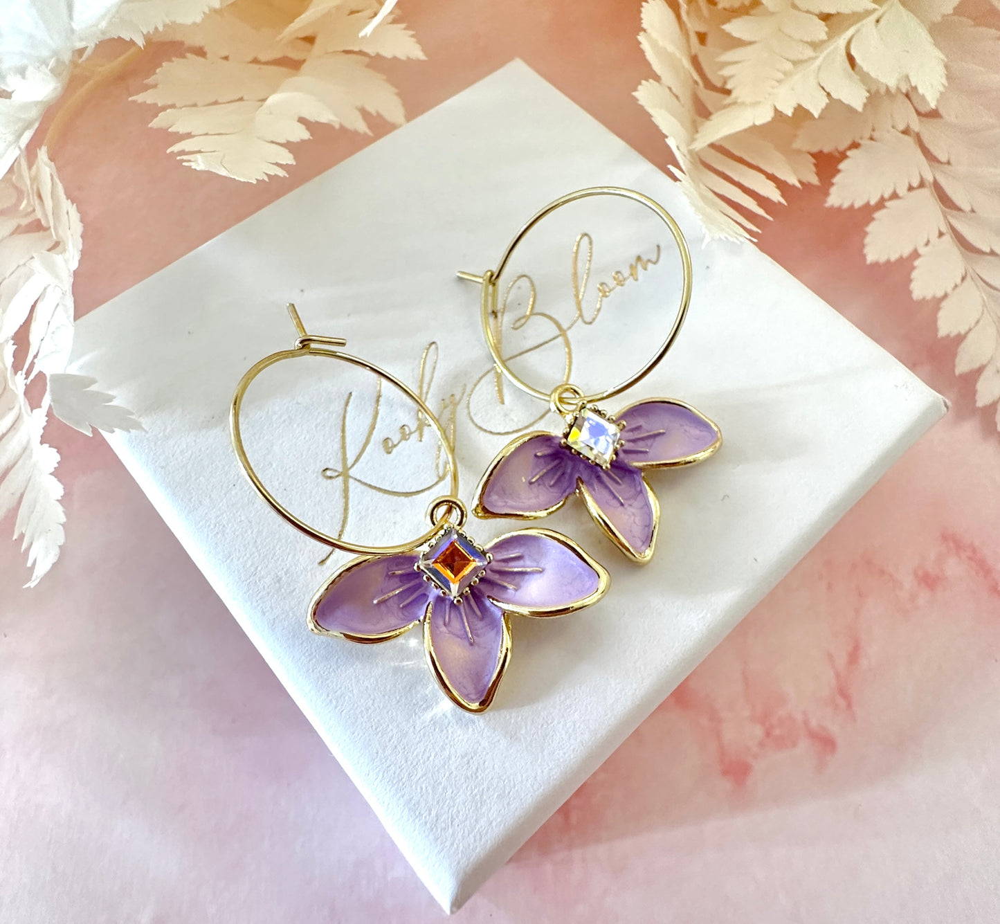 Gold Half flower Hoop earrings.