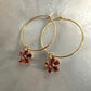 Dark amber CZ Flower Gold Hoop earrings.