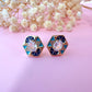 Gold Aztec Blue Diamanté stud earrings.