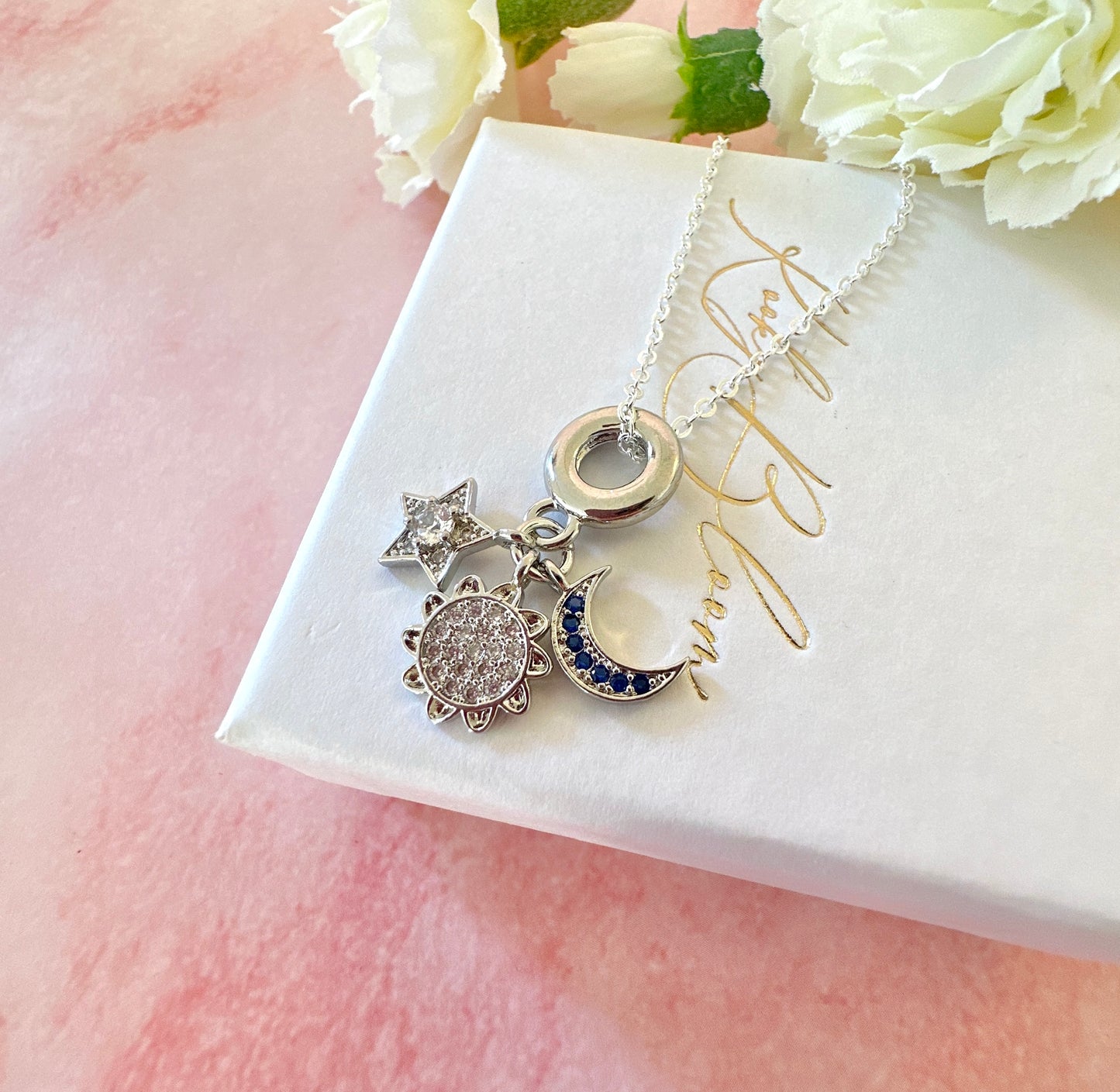 Silver Moon & Stars Charm necklace.