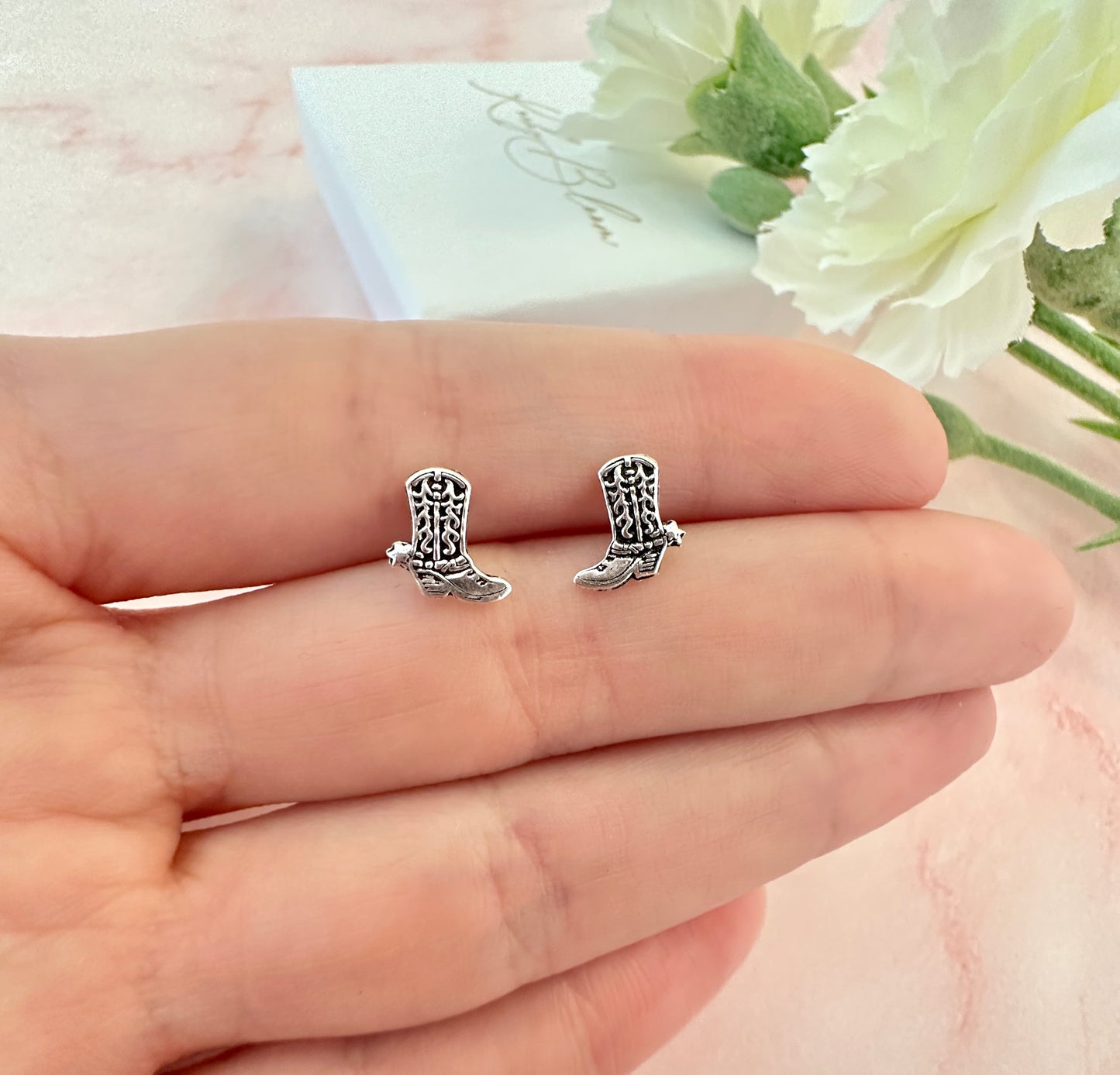 925 Sterling silver Cowboy Boot stud earrings.