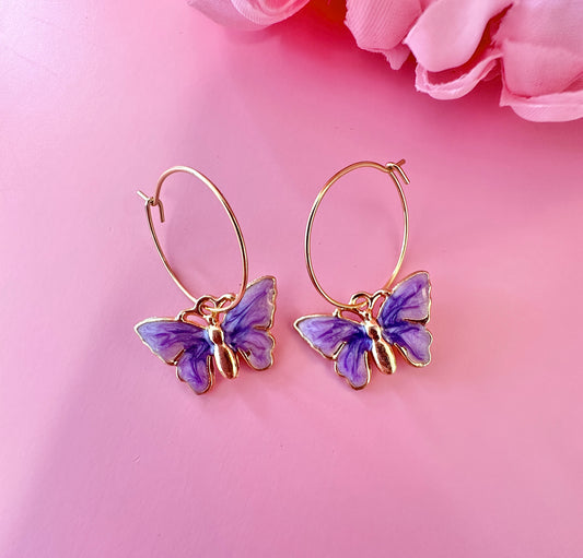 Gold Colourful Butterfly Hoop earrings.