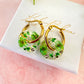 Green blossom bloom flower donut earrings.