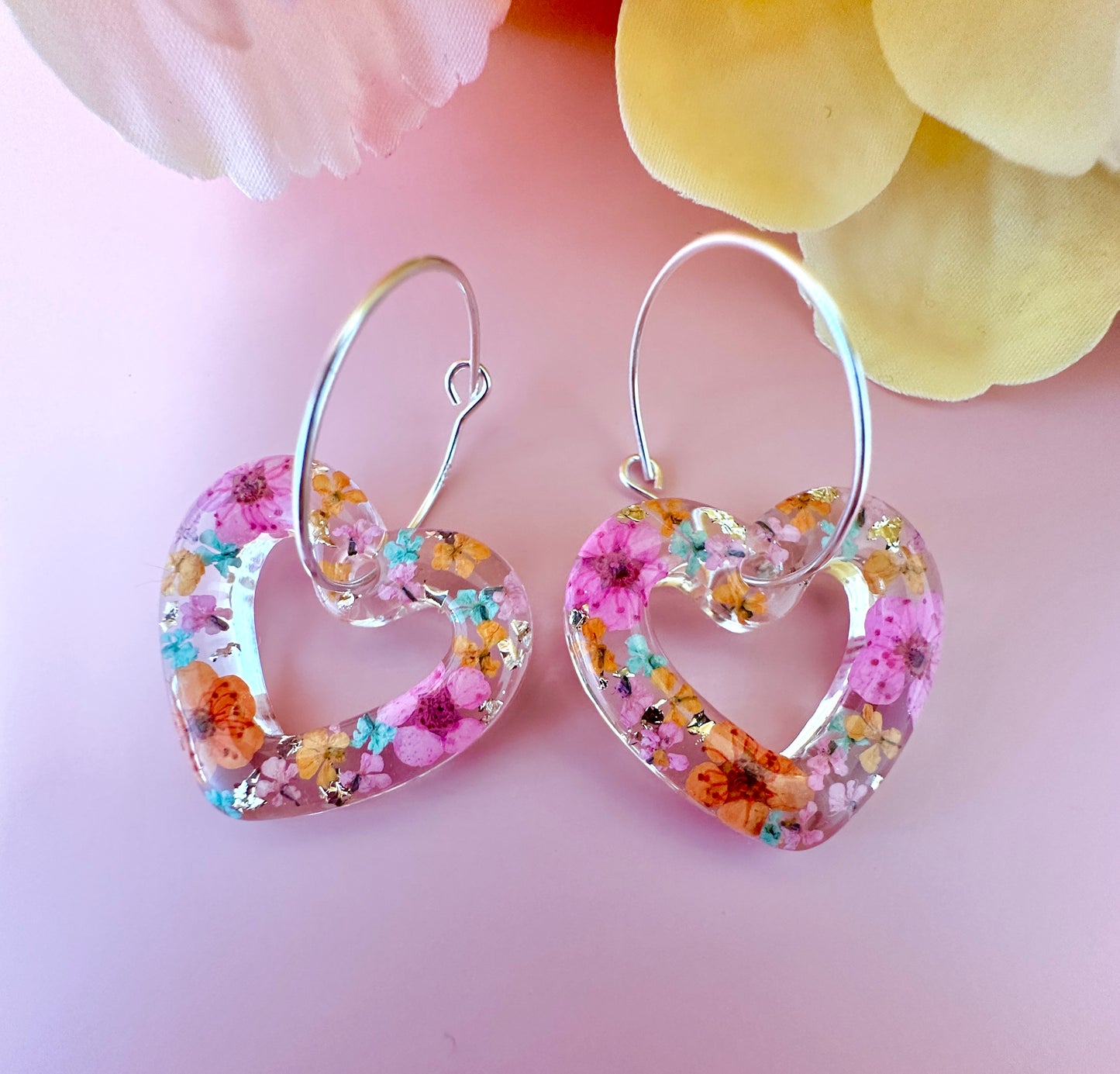 Peach blossom Heart Earrings.