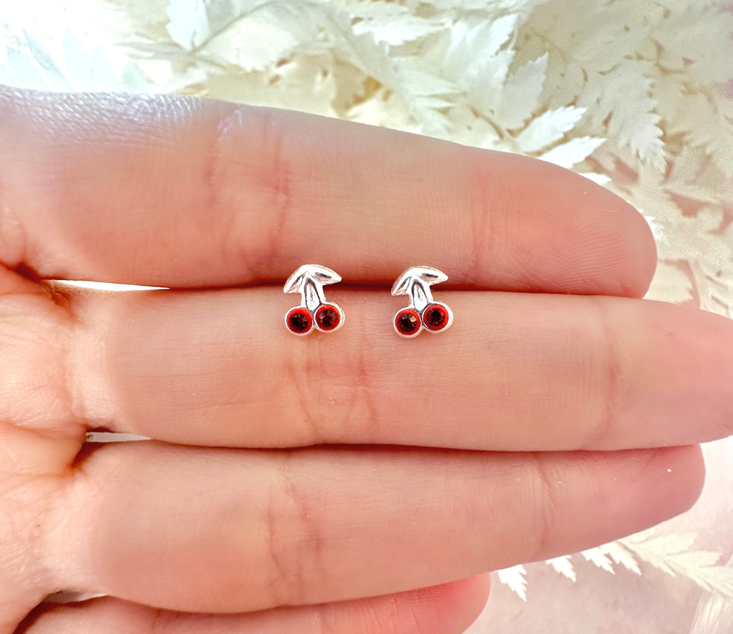 925 Sterling Silver Red Cherry stud earrings.