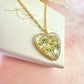 Gold Gypsophila flower Heart necklace.