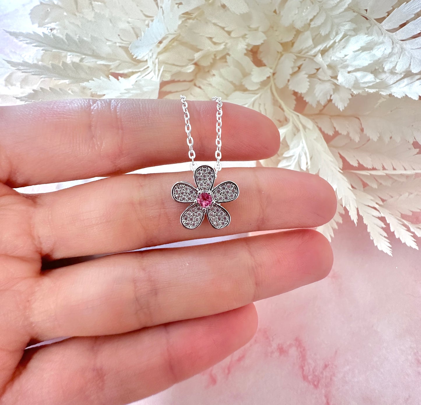 Silver Diamanté Flower necklace.