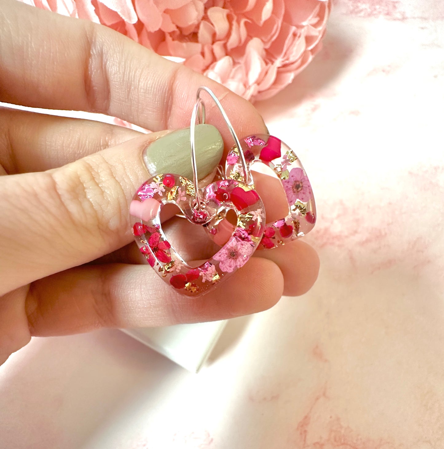 Pink Valentines Bloom Heart hoop Earrings.