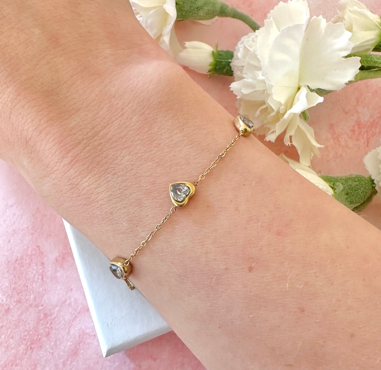 Gold Clear CZ Heart bracelet.