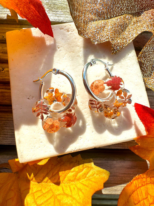 Amber Bloom autumn flower earrings.