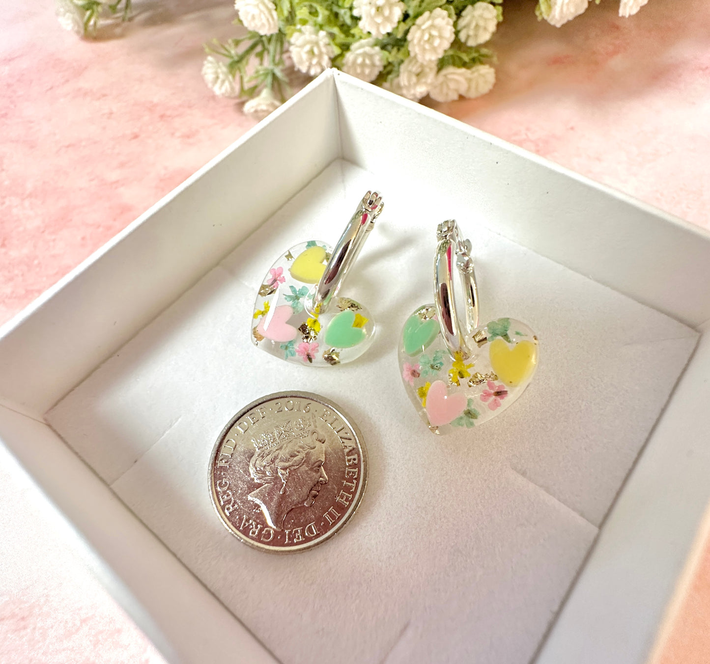 Pastel Candy Heart bloom earrings.