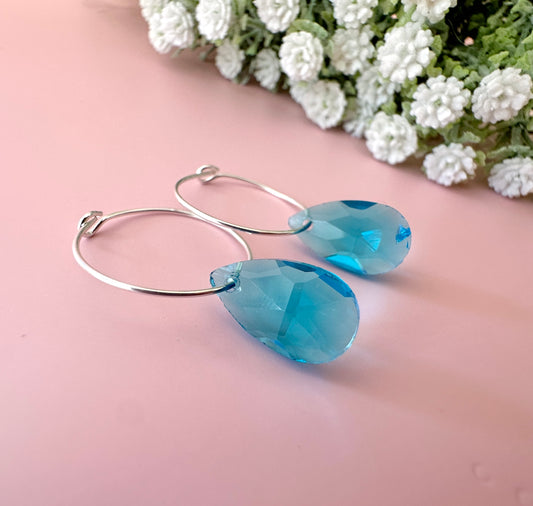 925 sterling silver Blue Teardrop glass earrings.