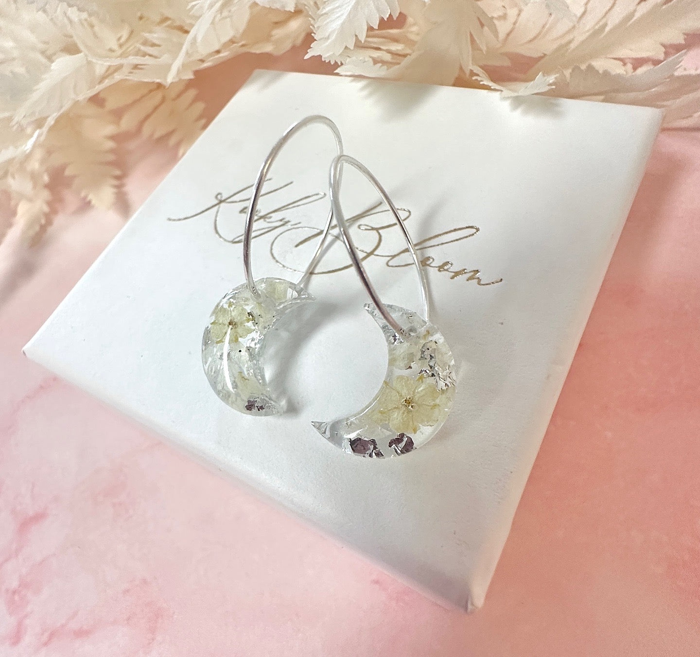 Frosted Bloom Moon Sterling silver Hoop earrings.