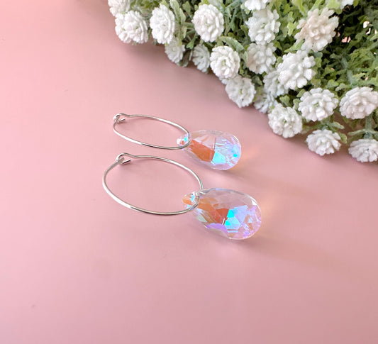 925 sterling silver AB Teardrop glass earrings.