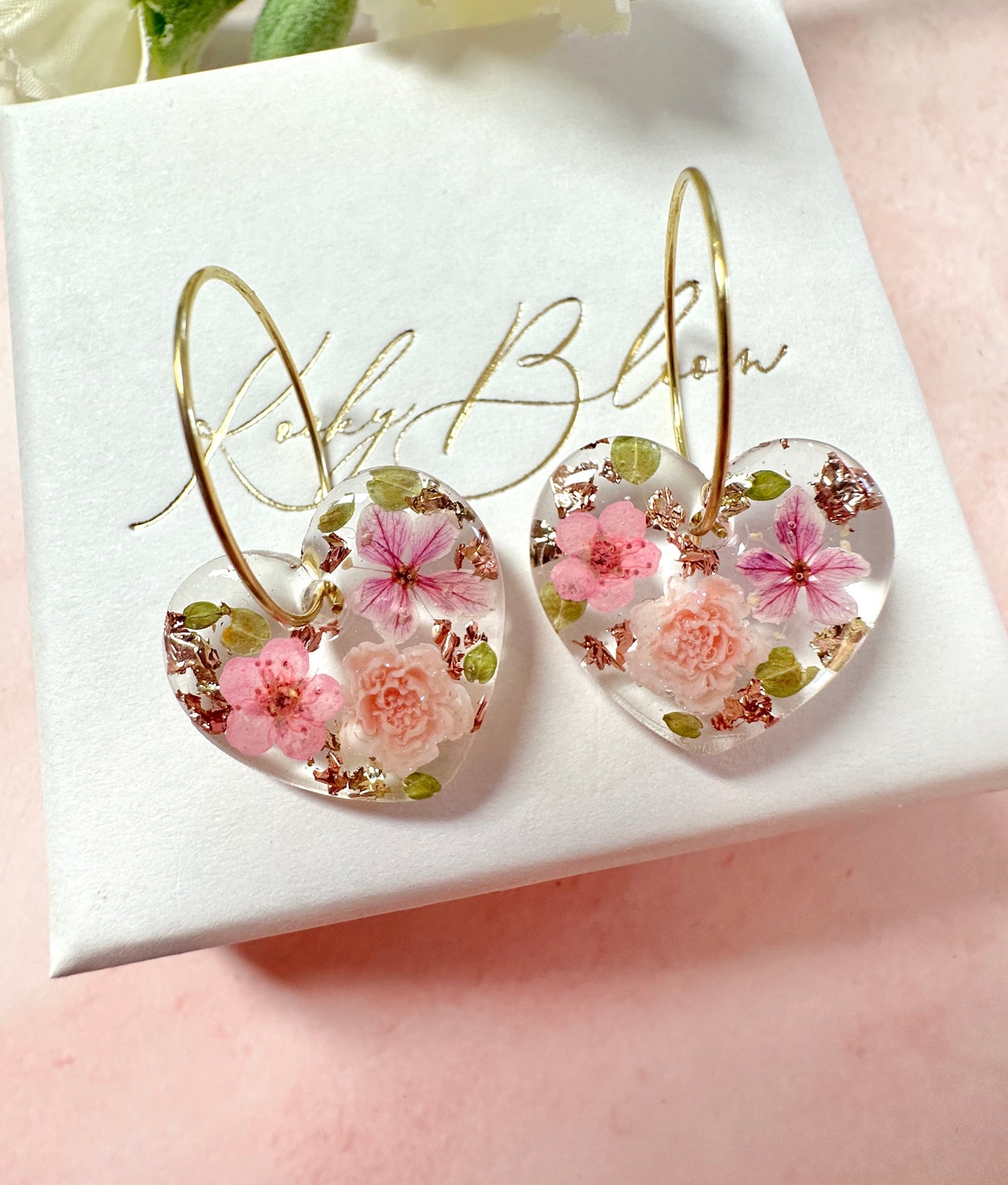 Blush pink Blossom Heart earrings.