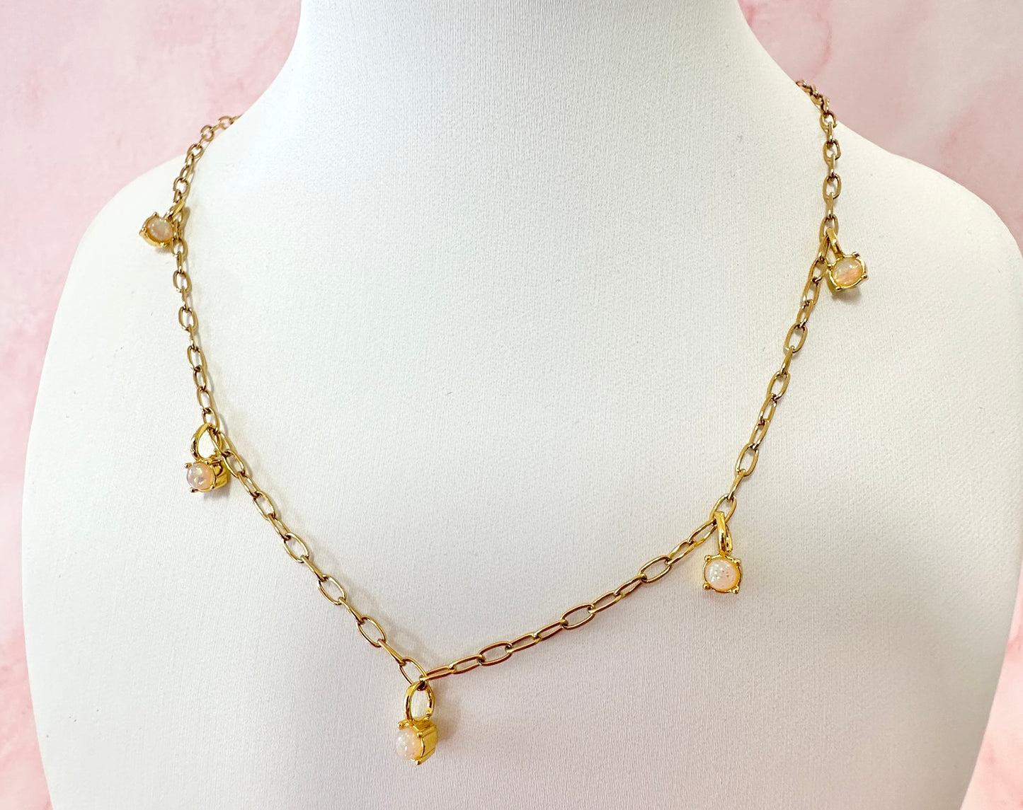 Gold Opal Droplet Necklace.