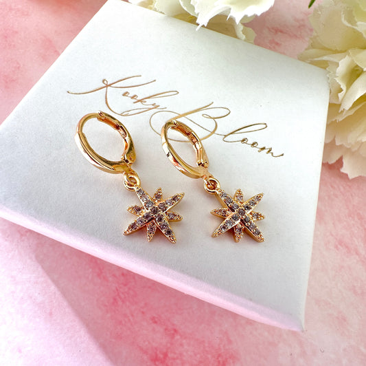 Gold Diamanté Star Huggie  earrings.