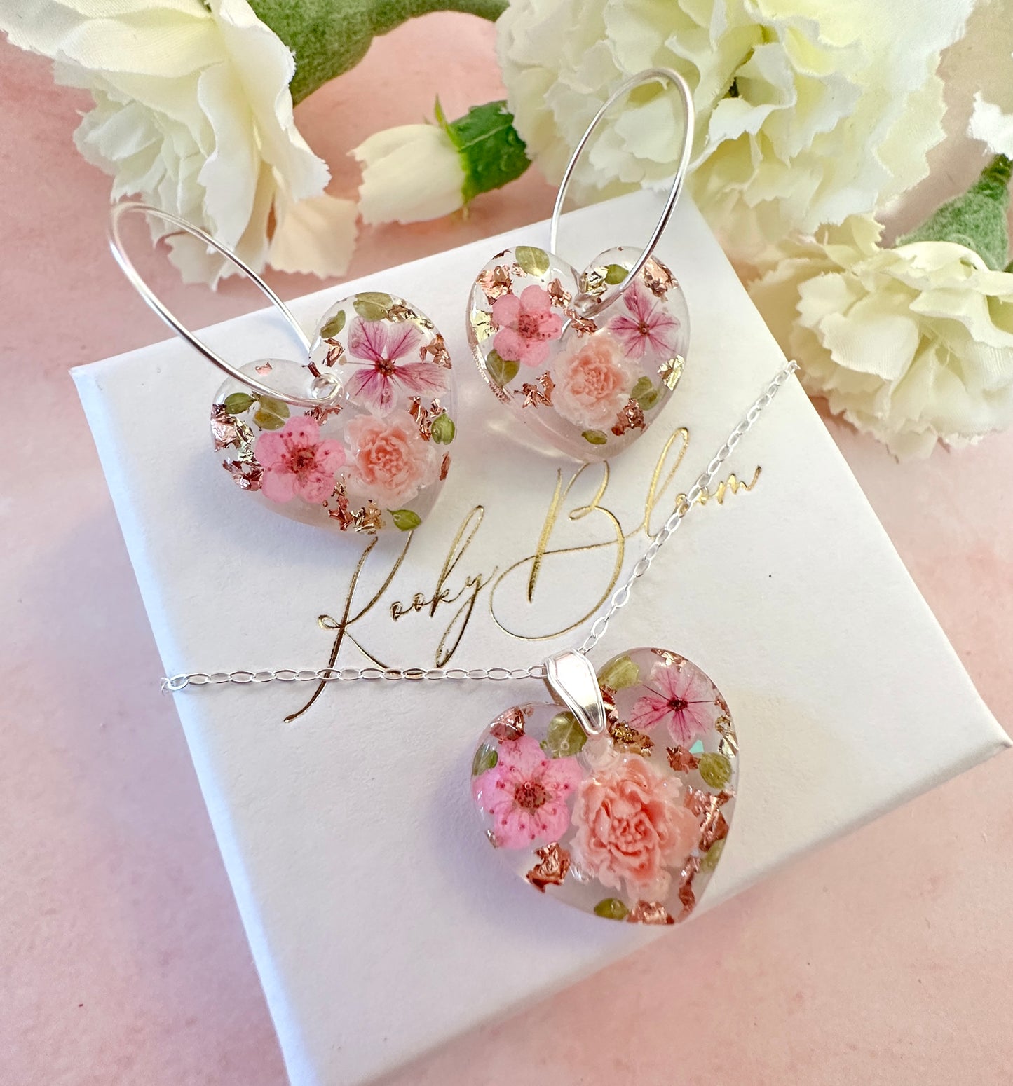 Blush pink Blossom Heart earrings.